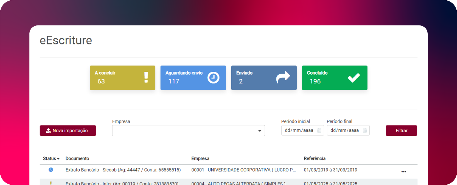 Tela de eEscrituredo Alterdata Contábil.