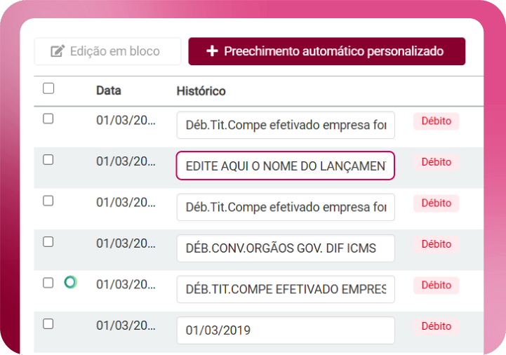 Tela Edição fácil e inteligente de lançamentos.